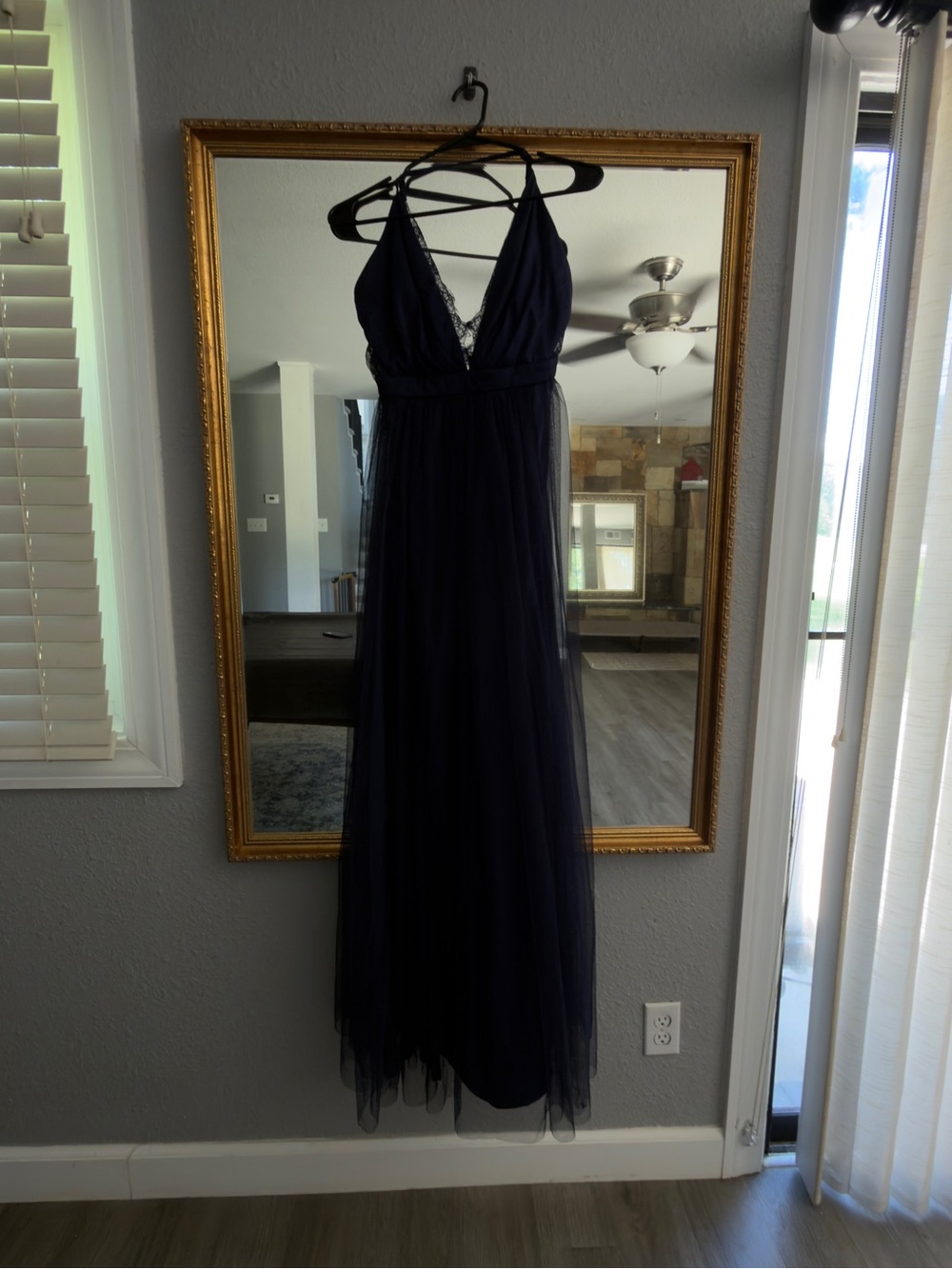 Navy tulle V-Neck Maxi Dress
